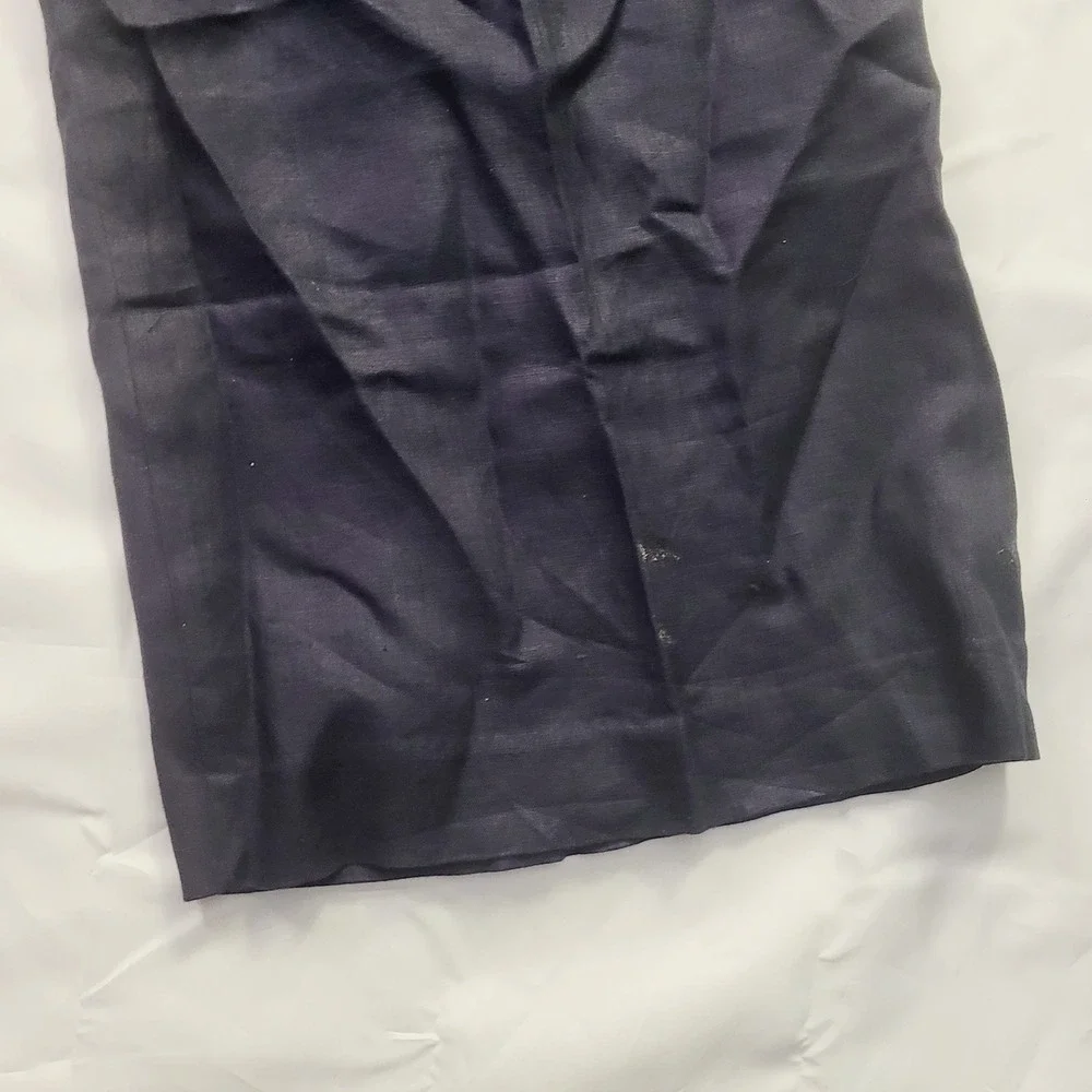 H&M Wide Leg Linen Blend Trousers Women's Size 12 Navy Blue Casual Professional